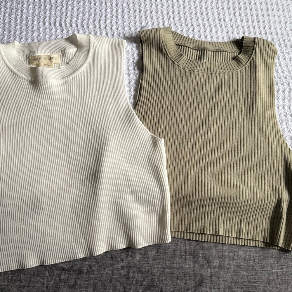 Ribbed Sleeveless Tops in Cream and Tan